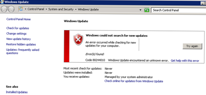0x80244010 Popravljamo pogrešku ažuriranja Windows Update