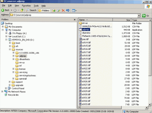 ADPREP v systému Windows Server 2008