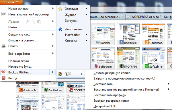 FEBE - Shranite Mozilla Firefox profil