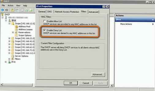 DHCP filtriranje v sistemu Windows Server 2008 R2
