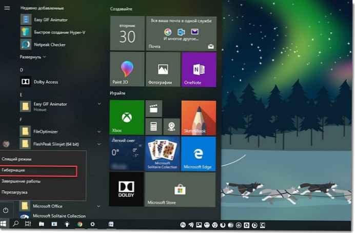 Hibernálás hozzáadása a Windows 10 Start menüjéhez.