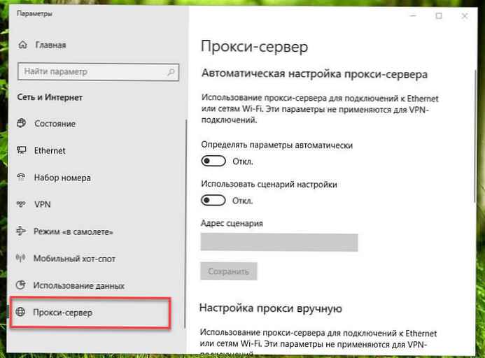 Proxykiszolgáló konfigurálása a Windows 10 rendszerben.