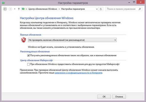 Ako vypnúť aktualizácie v systéme Windows 8.1 (Windows 8)