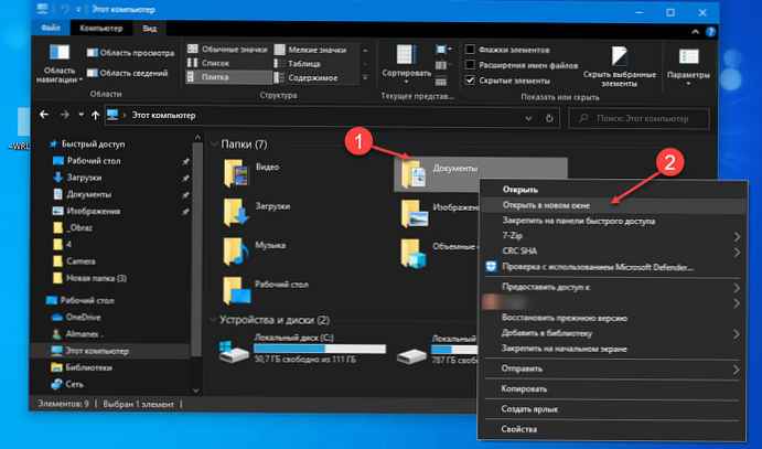Cara membuka folder di jendela explorer baru di Windows 10.