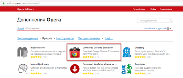 A Google Chrome kiterjesztéseinek telepítése az Opera számára