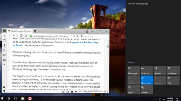 Gumb Screenshot pojavio se u Windows 10 Centru za akcije i obavijesti.