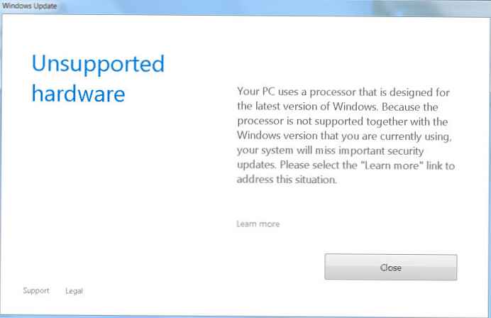 Microsoft je delo operacijskih sistemov Windows 7 in 8.1 na osebnem računalniku omejil z novimi procesorji