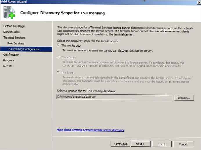 Конфигуриране на сървър за лицензиране на терминални услуги в Windows Server 2008