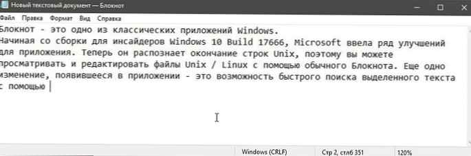 Nowe funkcje w Edytorze tekstu Notatnika (Windows 10 v1809)
