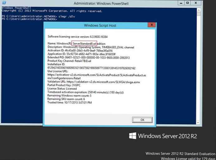 Inovácia skúšobnej verzie systému Windows Server 2012 / R2 na plnú verziu