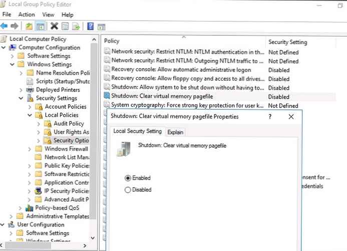 Изчистване на файла за страницата pagefile.sys при изключване на Windows