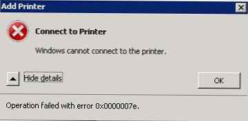 Грешка 0x0000007e при свързване на мрежов принтер в Windows 10 / Win 7