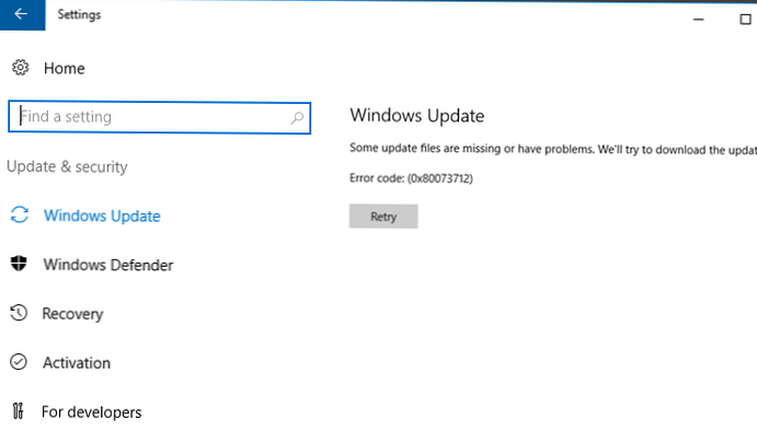 0x80073712 számú hiba a frissítések és összetevők telepítésekor a Windows Server 2016 és a Windows 10 rendszerben