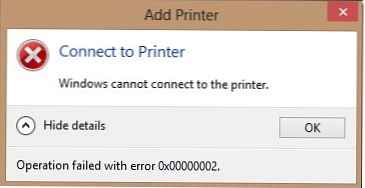 Погрешка приликом инсталирања мрежног штампача 0к00000002