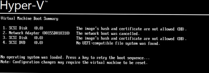 Chyba pri načítaní systému Linux na serveri Hyper-V hash a certifikát obrázka nie sú povolené