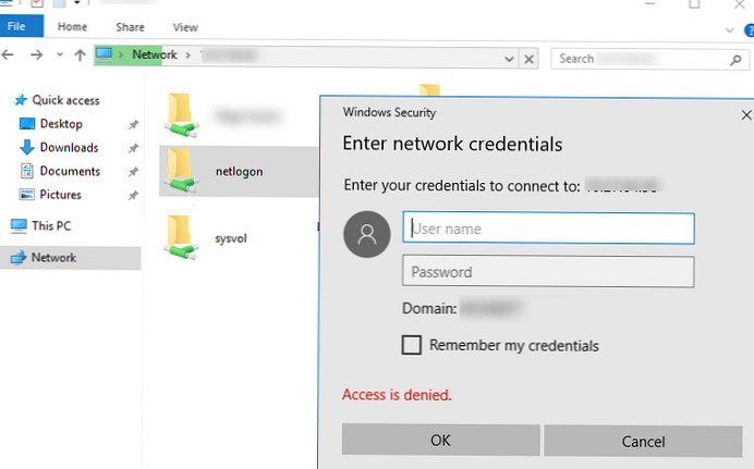 Odepření přístupu do adresářů NETLOGON a SYSVOL ze systému Windows 10