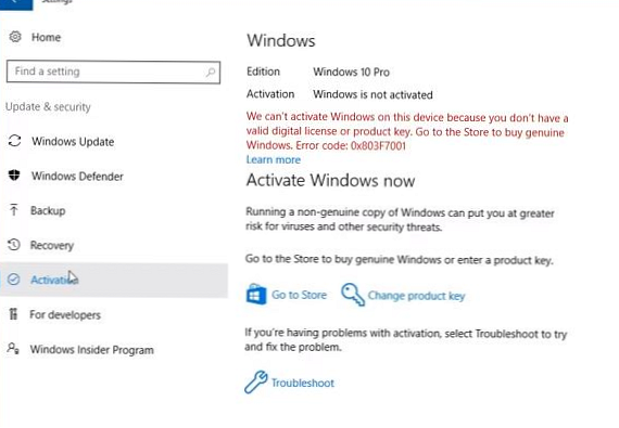 Ponovno aktiviranje sustava Windows 10 nakon zamjene komponenti računala ili ponovne instalacije
