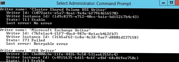 Ponovna registracija komponent VSS (Volume Shadow Copy Service) v sistem Windows Server