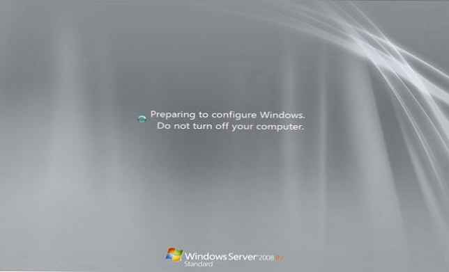 Ponovno pokretanje poslužitelja koji je zaglavljen tijekom Pripreme za konfiguriranje Windows faze