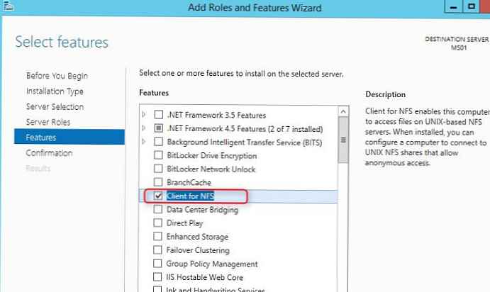 Свързване на дял от NFS в Windows Server 2012 R2
