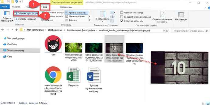 Náhled fotografií a dokumentů na pravé straně Průzkumníka Windows 10.