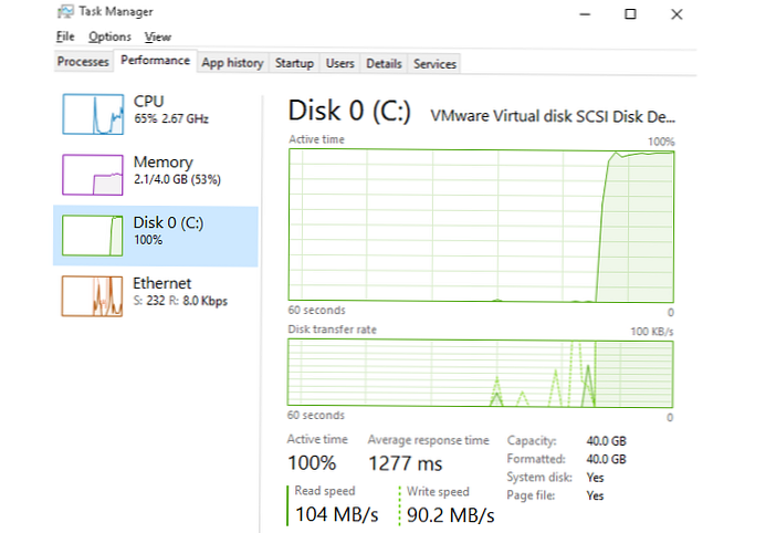 Příčiny 100% spuštění disku v systému Windows 10