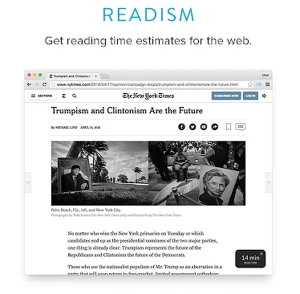Čítanie - rozšírenie pre prehliadač Chrome, ktoré určuje dobu čítania článkov