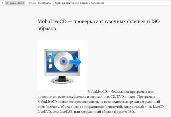 Režim čtení v prohlížeči Yandex