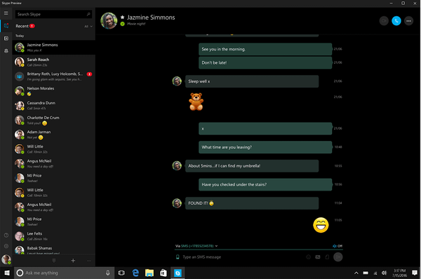Podgląd Skype z integracją SMS dostępny w wersji Preview