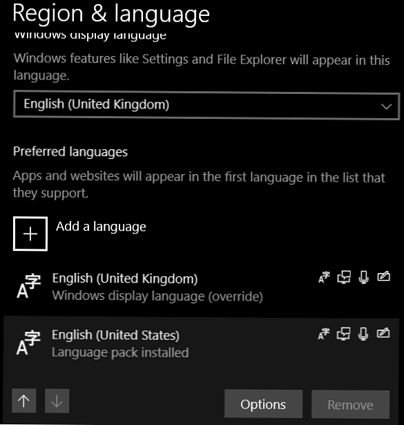 Уклањање додатних језика у оперативном систему Виндовс 10 1803 (априлска исправка)