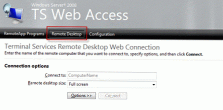 TS Web Access Отдален достъп чрез TS Gateway