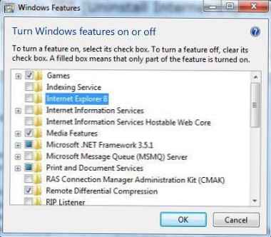 Деинсталирайте Internet Explorer 8 в Windows 7