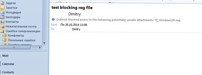 Správa blokování nezabezpečených příloh v aplikaci Outlook
