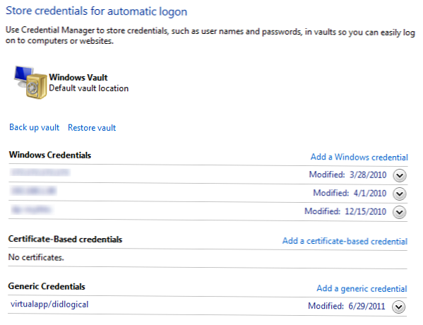 Управление на запазени пароли в Windows 7
