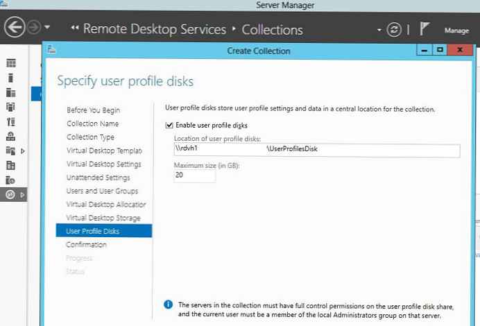 Diskovi s korisničkim profilom u RDS-u Windows Server 2012/2016