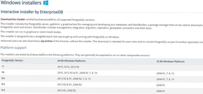 Namestitev PostgreSQL in osnovna namestitev v sistemu Windows 10