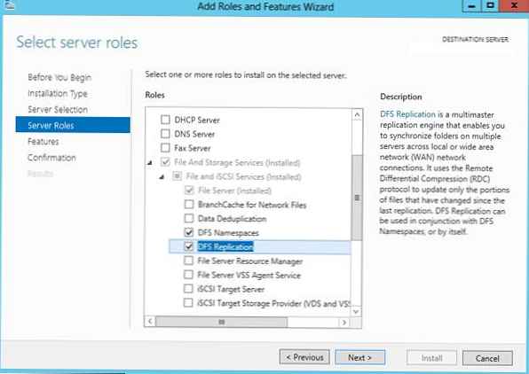 Nainštalujte a nakonfigurujte DFS a replikáciu súborov v systéme Windows Server 2012