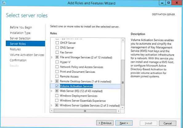 Instalace serveru KMS na základě systému Windows Server 2012 R2