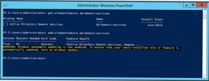 Nainštalujte radič domény Windows Server 2012 pomocou servera Powershell