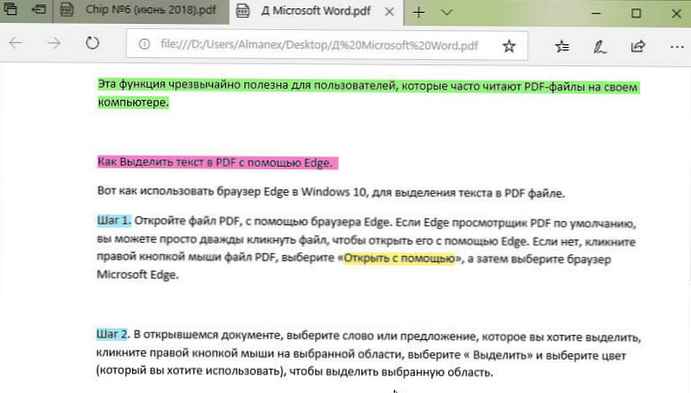 Означите текст у ПДФ-у помоћу прегледача Едге.