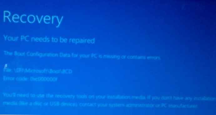 Obnova zavádzača v systéme Windows 10 / 8.1 (UEFI)
