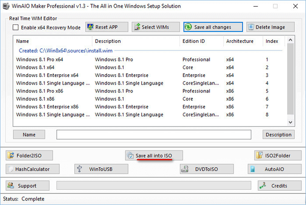 Windows 8.1 AIO (Semua dalam Satu) di WinAIO Maker Professional