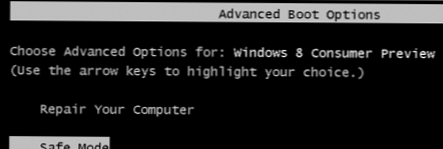 Spustenie núdzového režimu v systéme Windows 8