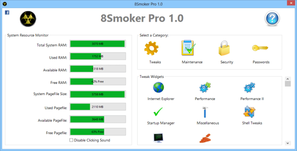 8Smoker Pro - program za prilagoditev zmogljivosti in varnosti sistema Windows 8