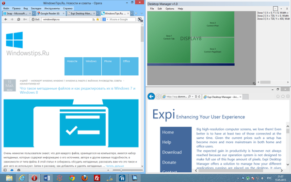 Expi Desktop Manager - buat zona Anda sendiri untuk memposisikan windows di layar