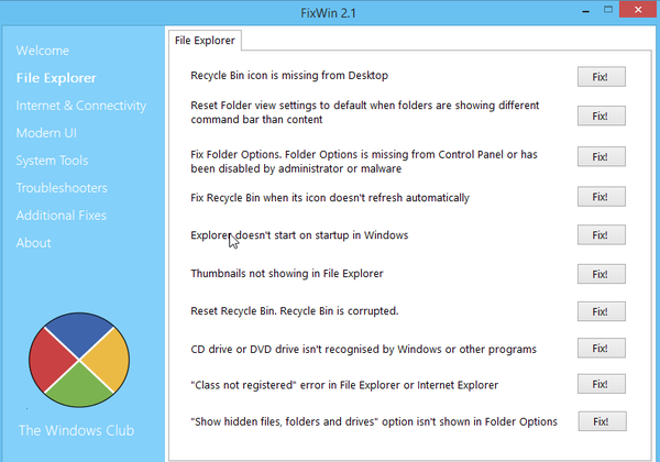 Program FixWin za rješavanje mnogih problema u sustavu Windows 8.1