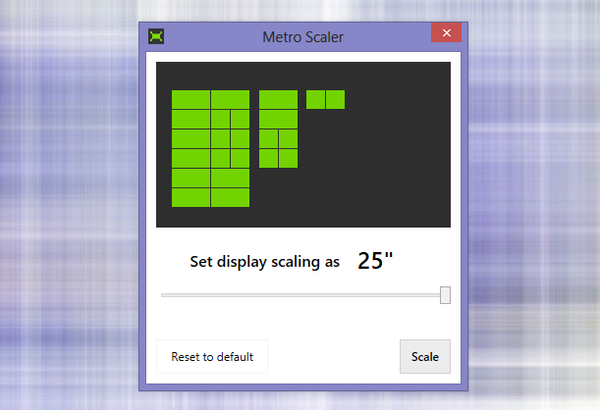 Menskalakan ubin di layar beranda di Windows 8 dengan aplikasi Metro Scaler