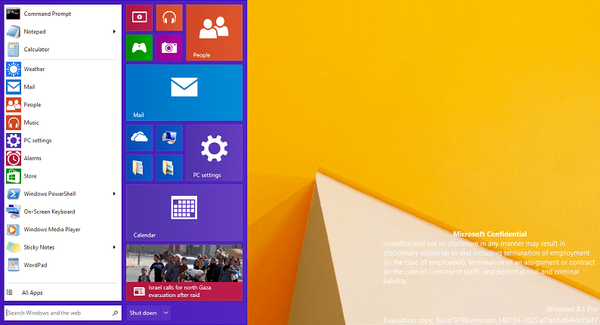 Ponuka Štart v systéme Windows 9 zmení farbu v závislosti od témy