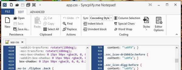Syncplify.me Notepad - Sebuah alternatif untuk Notepad ++ dengan antarmuka modern, seperti Ribbon