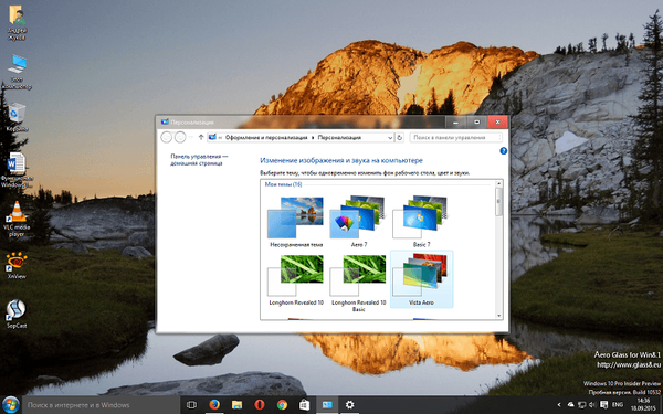 Témák Windows XP, Vista, 7, 8 / 8.1, Longhorn és Aero Glass a Windows 10 rendszerhez